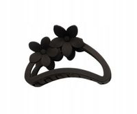 Spinka klamra półokrągła plastikowa dwa kwiatki matowa czarny 9cm