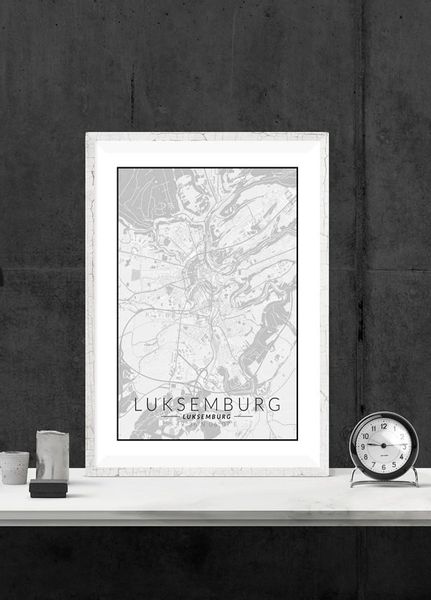 Luksemburg mapa czarno biała - plakat 29,7x42 cm zdjęcie 2
