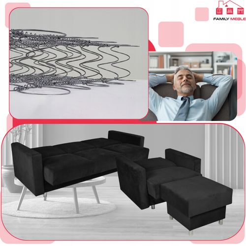 Zestaw mebli wypoczynkowy Alicja wersalka kanapa fotele pufy na Arena.pl