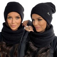 KOMPLET DAMSKI CZAPKA KOMIN GOLF DUŻY ZESTAW CIEPŁY ZIMOWY WEŁNA