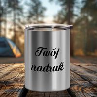 Kubek srebrny metalowy 400 ml z pokrywką z Twoim nadrukiem