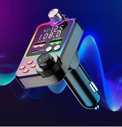 TRANSMITER FM ZESTAW GŁOŚNOMÓWIĄCY BT 5.0 ŁADOWANIE QC 3x USB PD RGB AUDIO na Arena.pl