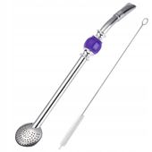 Bombilla do Yerba Mate z Fioletowym Kamieniem 21cm + czyścik