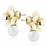 ELEGANCKIE POZŁACANE SREBRNE KOLCZYKI WKRĘTKI KWIATY KWIATKI PERŁY PEREŁKI