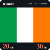 Karta eSIM Internet Irlandia 20 GB na 30 dni - bez rejestracji