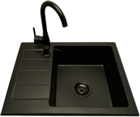 Zlewozmywak jednokomorowy z ociekaczem ADAL czarny z lewym ociekaczem + bateria LUNA + dozownik