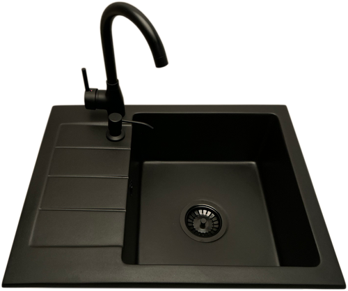 Zlewozmywak jednokomorowy z ociekaczem ADAL czarny z lewym ociekaczem + bateria LUNA + dozownik na Arena.pl