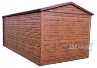 GARAŻ BLASZANY 3m x 6m poziom - dwuspad - Brama uchylna - ciemny orzech rynny BOX2 3x6