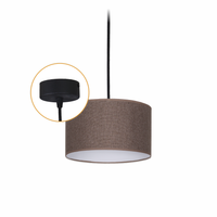Lampa wisząca ABAŻUR BRĄZOWY LEN 20 cm czarny zwis OPLOT Klosz żyrandol LED