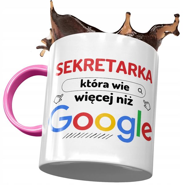 Kubek Różowy Dla Sekretarki Wie Więcej Niż Google Z Nadrukiem Ze Zdjęciem zdjęcie 1