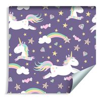 Tapeta Dla Dziewczynki - Jednorożce Chmurki Tęcza Gwiazdki Serca