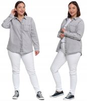 Damska Koszula Jeansowa Szary Denim Bawełna Długi Rękaw Kołnierzyk MORAJ XL