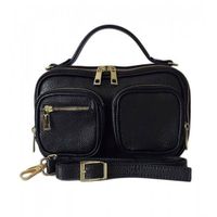 Zgrabny elegancki kuferek, listonoszka kieszonki A5 złote okucia Vera Pelle Czarna VPMC15N