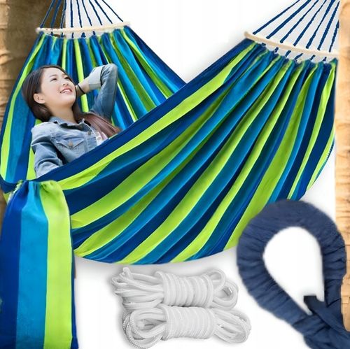 DUŻY HAMAK OGRODOWY NA STELAŻU 2-OSOBOWY WISZĄCY BUJAK HUŚTAWKA + POKROWIEC na Arena.pl