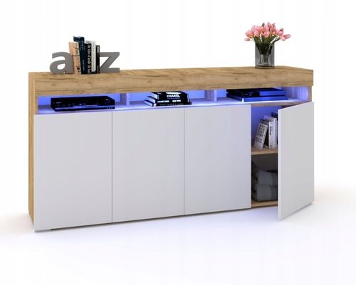 Duża Komoda LUNA 4D 180 Dąb Craft Biała LED na Arena.pl