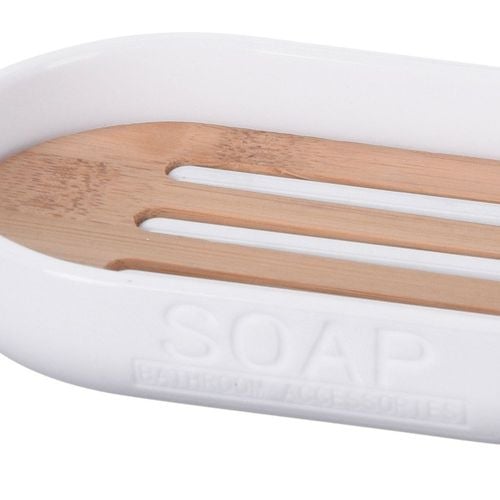 Mydelniczka Bambusowa Biała Stojak Podstawka Łazienkowa na Mydło na Arena.pl