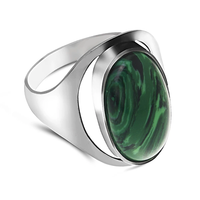 PIERŚCIONEK SREBRNY Z KAMIENIEM RETRO MALACHIT 925 rozmiar 17