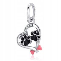 Zawieszka SREBRO 925 Charms Koralik Łapki Psa Serce Kość