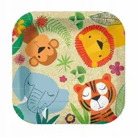 Talerzyki papierowe Zwierzęta Dżungla kwadratowe, 23 cm 10 szt.