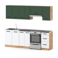 Kuchnia Modułowa Nowoczesna Blat Mokka 2.4m Wotan Butelkowa Zielen Biały