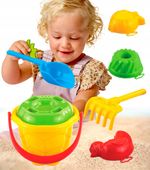 Zestaw Marioinex wiaderko 28 cm do piasku, sitko, łopatka grabki 3 foremki