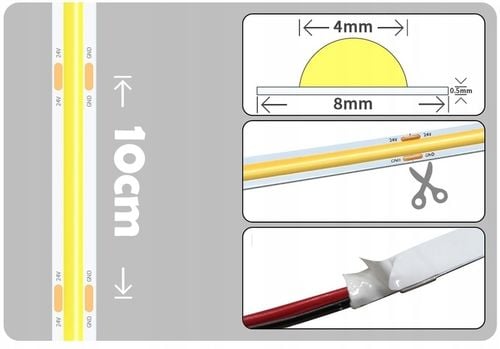 Taśma LED Neon COB 24V rolka 10m 480/m 4000K BIAŁA NEUTRALNA 10Wm 8MM na Arena.pl