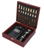 Elegancki Zestaw Piersiówka z Kieliszkami Lejkiem i Szachami na Prezent