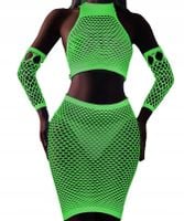 Bodystocking ŚWIECĄCE W CIEMNOŚCI Siateczka KOMPLET BIELIZNY Seksowny