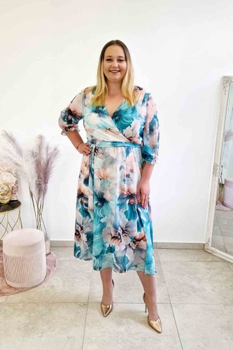 Zwiewna Asymetryczna Sukienka Maxi z Kopertowym Dekoltem Kwiatka 42 na Arena.pl