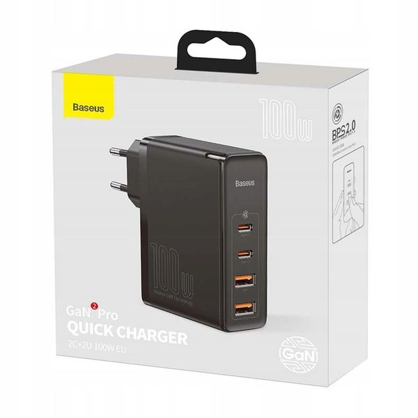 Ładowarka BASEUS GaN2 PRO 100W 2x USB-C/USB PD QC4 + Kabel USB-C zdjęcie 5