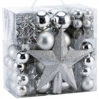 BOMBKI CHOINKOWE 7/5/3cm 77SZT ZESTAW SREBRNY