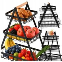 KOSZ NA OWOCE Koszyk na Warzywa Stojak Piętrowy Czarny 3 Poziomy