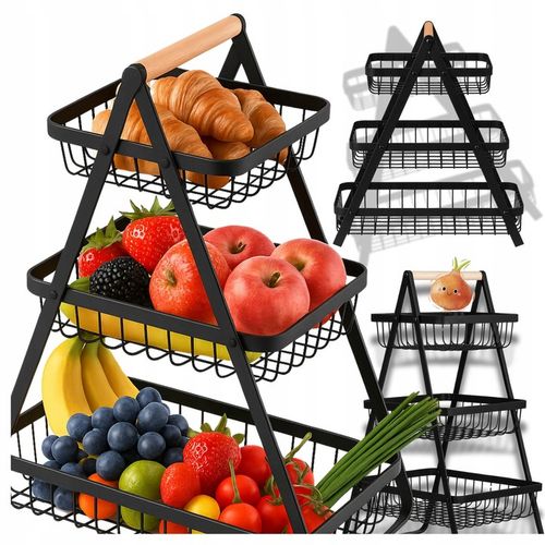 KOSZ NA OWOCE Koszyk na Warzywa Stojak Piętrowy Czarny 3 Poziomy na Arena.pl