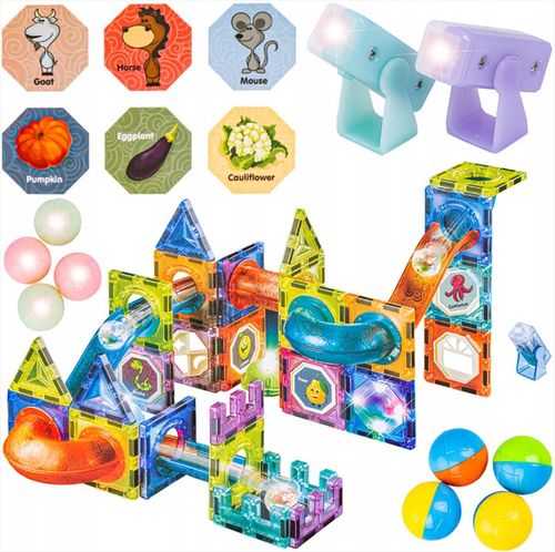 KLOCKI MAGNETYCZNE KONSTRUKCYJNE LABIRYNT UKŁADANKA ŚWIECĄCY TOR 75 el na Arena.pl