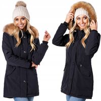 Parka Dłuższa CIEPŁA KURTKA ZIMOWA Z Futerkiem Kaptur Kurtki 3 kolory