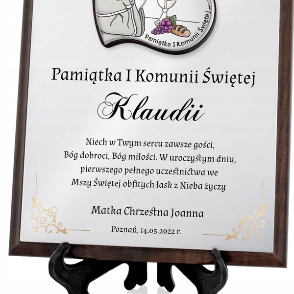 SREBRNY obrazek pamiątka I Komunii Świętej NADRUK zdjęcie 3