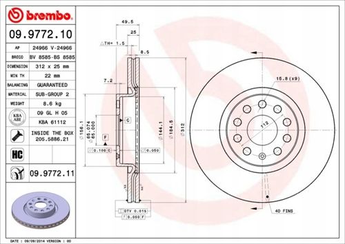 TARCZA HAM PRZOD 312X25 V BREMBO na Arena.pl