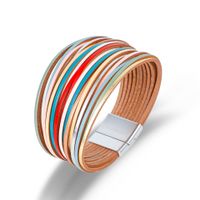 Bransoletka damska skórzana tęczowa 19 cm boho kolorowa