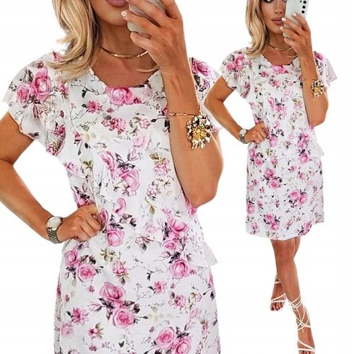 .SUKIENKA W KWIATY Z FALBANKA TRAPEZOWA MASKUJĄCA BRZUSZEK W LITERE A na Arena.pl