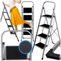 Drabinka drabina metalowa składana domowa 4-stopniowa podest szara 150 kg