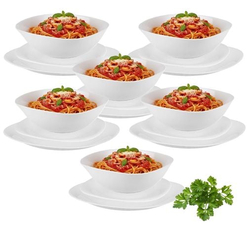 Zestaw obiadowy dla 6 osób 18 el. biały kwadratowy szkło opalowe zmywarka na Arena.pl