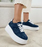 Granatowe Skórzane Sneakersy Na Platformie Cambell 37