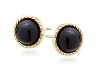 OKRĄGŁE POZŁACANE SREBRNE KOLCZYKI WKRĘTKI KÓŁKA CZARNY ONYKS ONYX