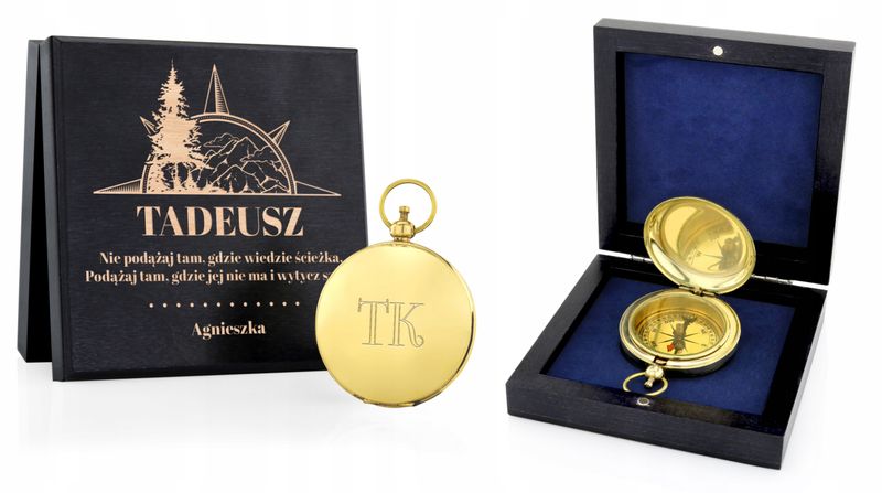 Kompas + SZKATUŁKA + GRAWER prezent URODZINY 40 50 zdjęcie 1