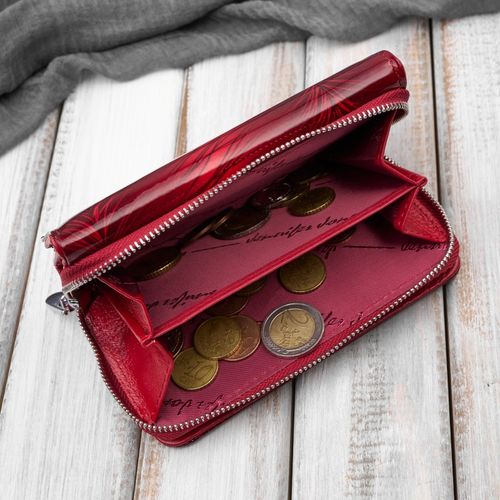 portfel damski skórzany lakierowany z roślinnym wzorem czerwony sp-24-rd na Arena.pl