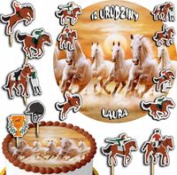 ZESTAW OPŁATEK NA TORT 20CM + TOPPERY PAPIEROWE - KONIE KOŃ HOBBY 15CM 18CM