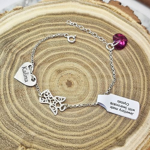 BRANSOLETKA SREBRNA DZIECIĘCA ANIOŁEK I SERCE SWAROVSKI GRAWER SREBRO 925 na Arena.pl