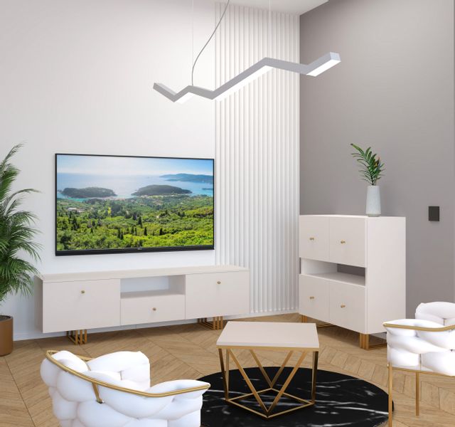 SZAFKA RTV KLARA 150 KASZMIR BEŻ ZŁOTY nogi metal salon