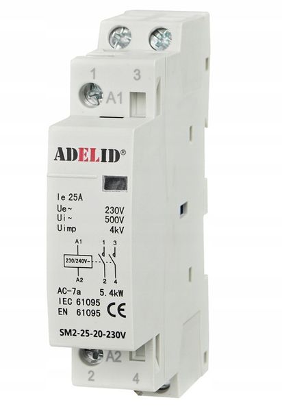 ADELID STYCZNIK MODUŁOWY 230V 25A 1P 1F 2NO 2Z zdjęcie 1