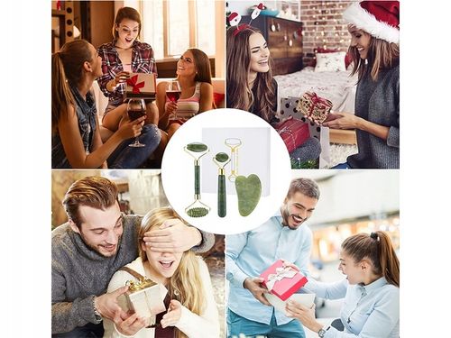 3w1 Masażer do twarzy KAMIEŃ GUA SHA z jadeitu zestaw roller wałek masażu na Arena.pl